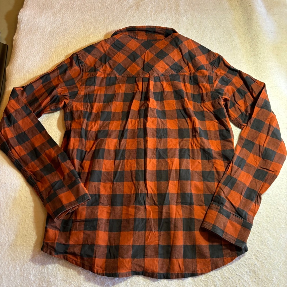 Stio Mens Orange Black Plaid Lightweight Flannel Shirt Button Up Long Sleeve S‎ - Picture 10 of 11